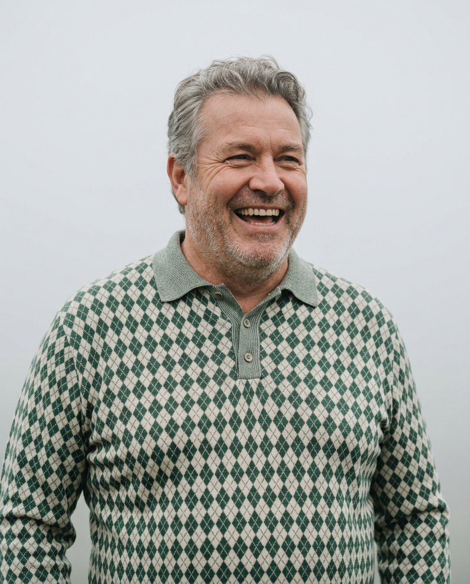 Sample: a friend nicknamed Bogey King in the argyle trip shirt