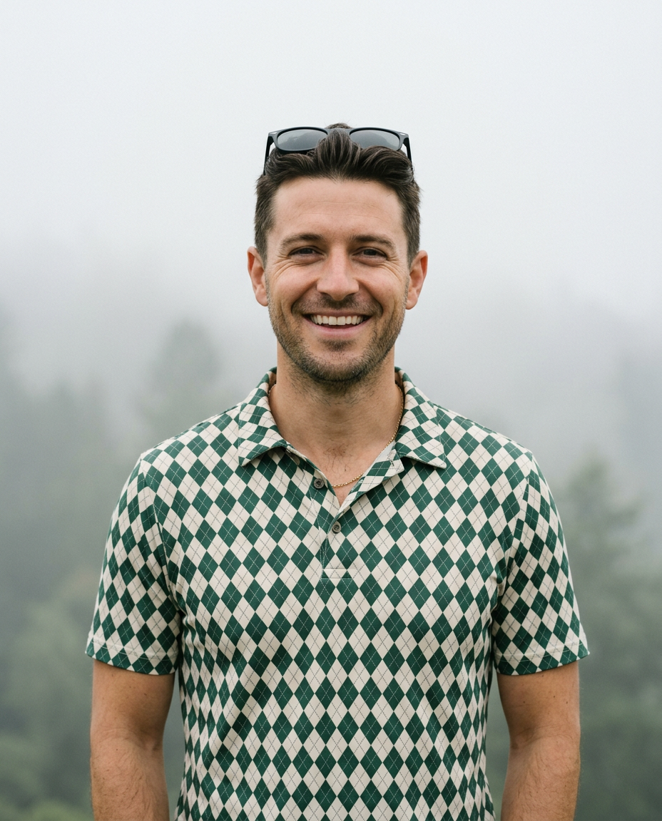 Sample: a friend nicknamed Slice in the argyle trip shirt